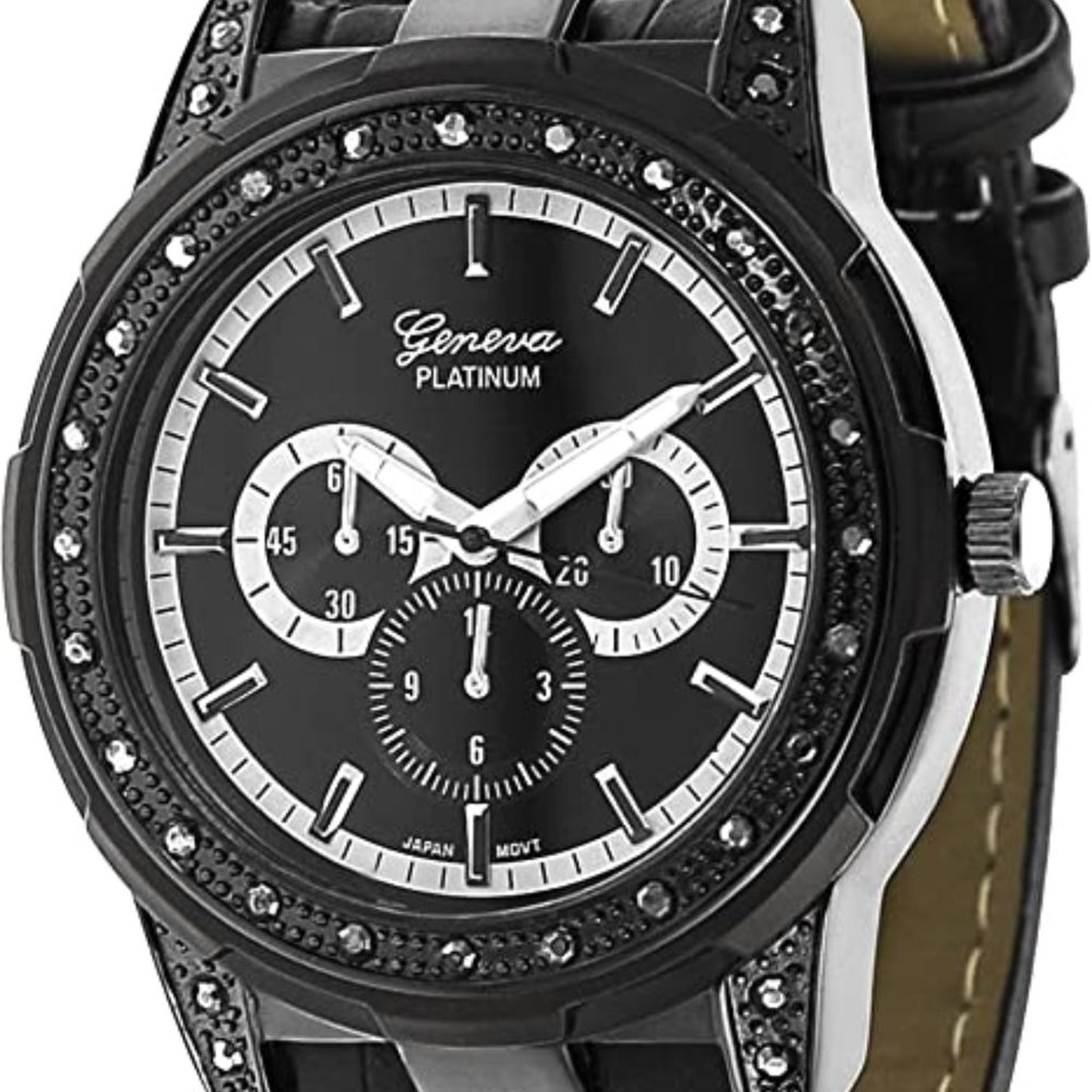 Women's Rhinestone Accented Chronograph Watch Color: Black